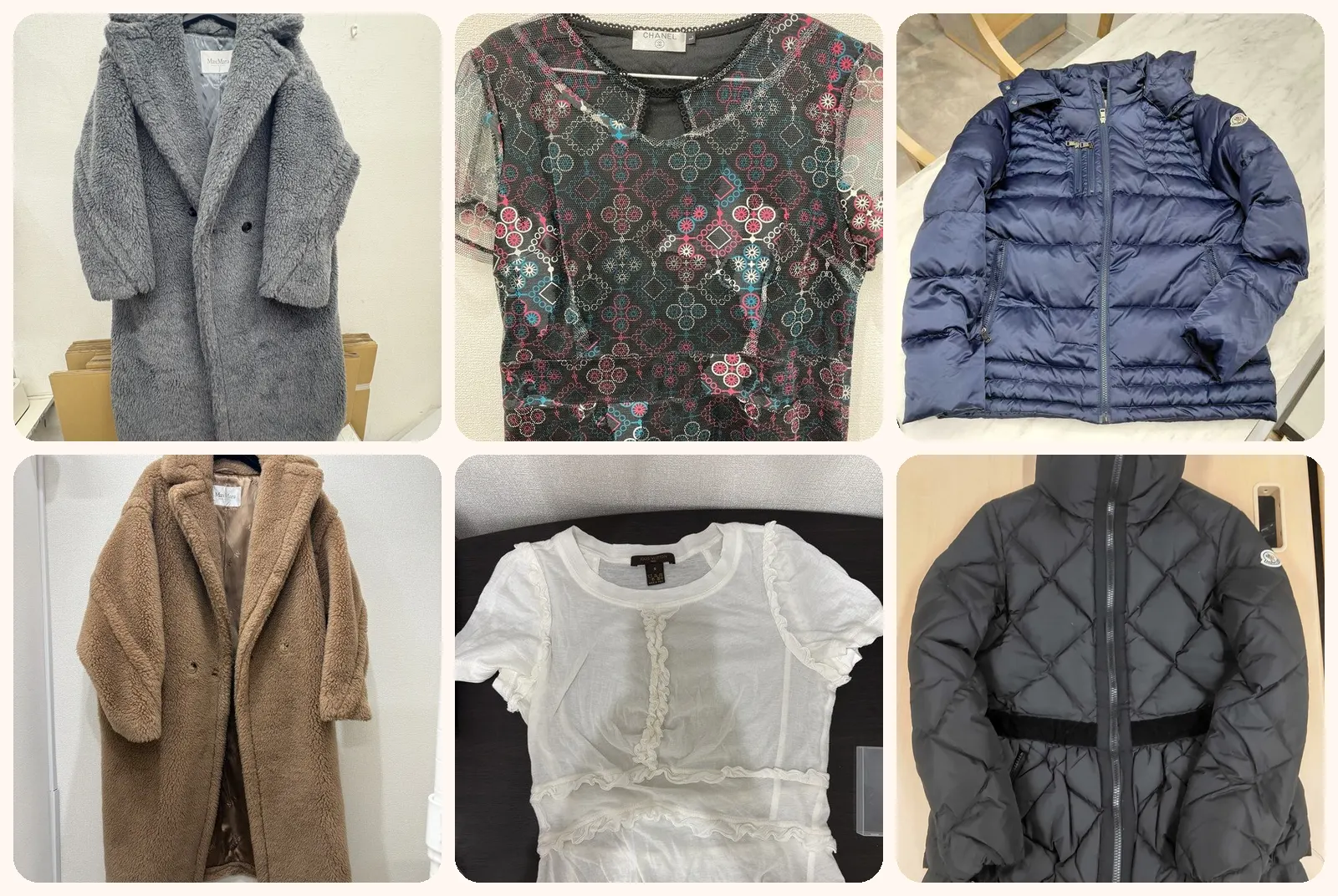 コート・ダウン・服など6点を並べた写真