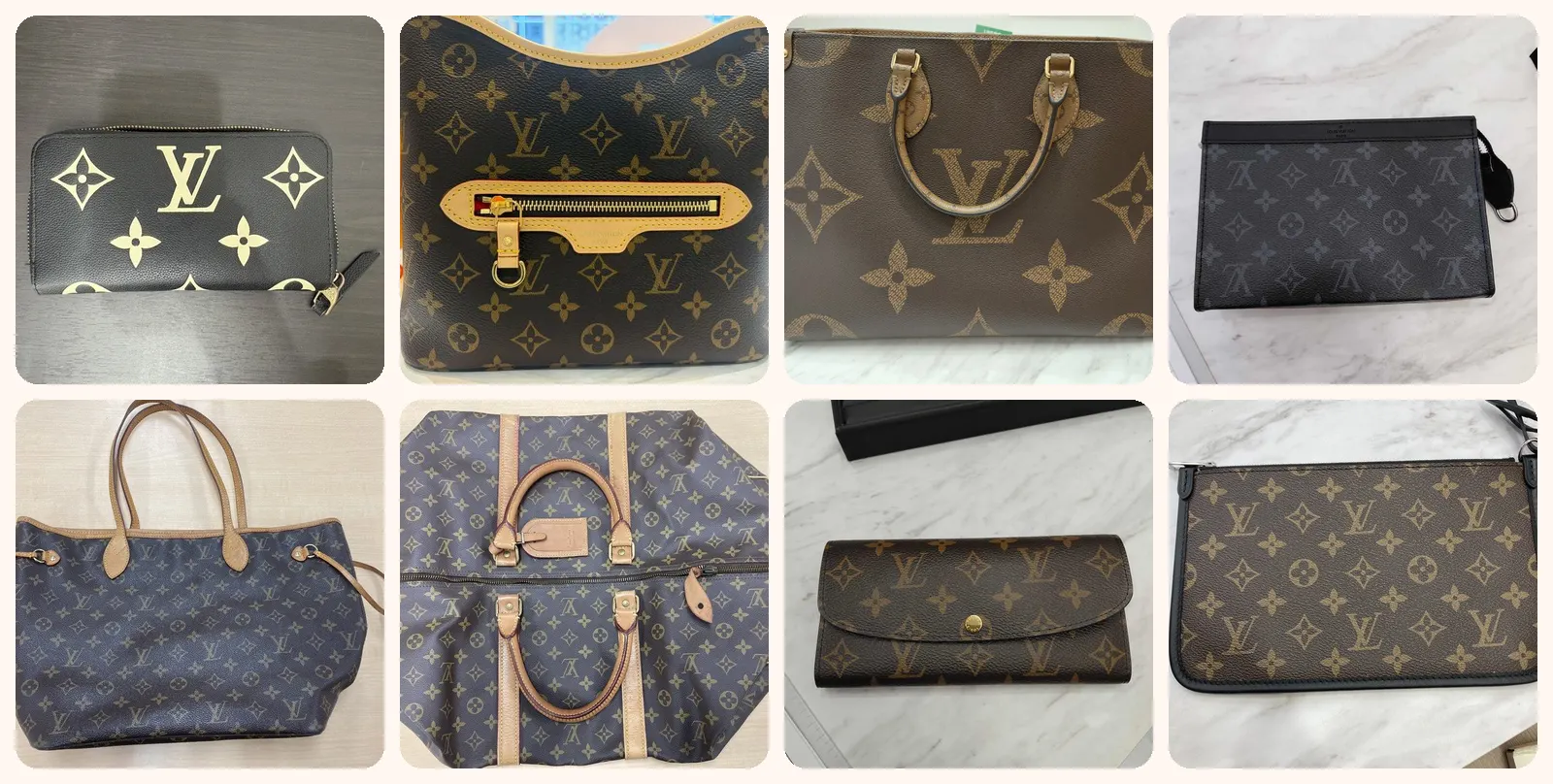 ルイヴィトンのバッグや財布8点を並べた写真